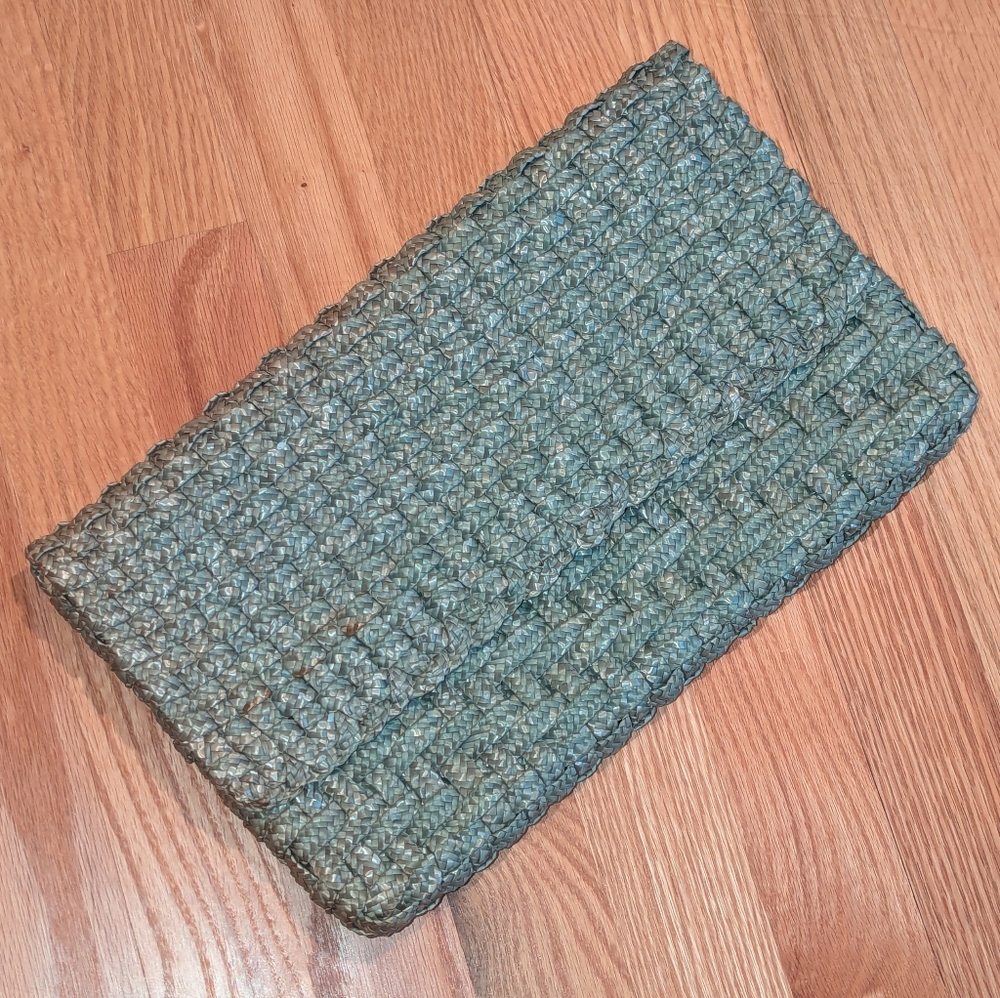 Vintage Raffia Clutch Bag Seafoam Green